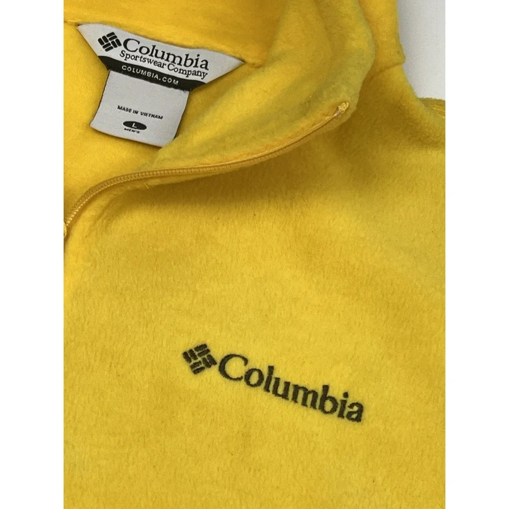 Men's  Columbia Fleece Vest Yellow Full Zip Size Large Zipper Pockets Warm‎